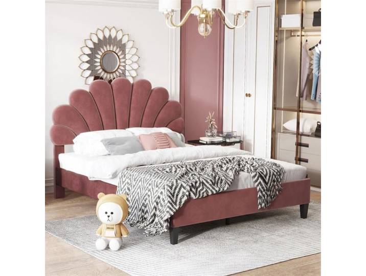 Lit double - GUTENT - 140 x 200 cm - Velours rouge bordeaux - Design moderne - 2 places
