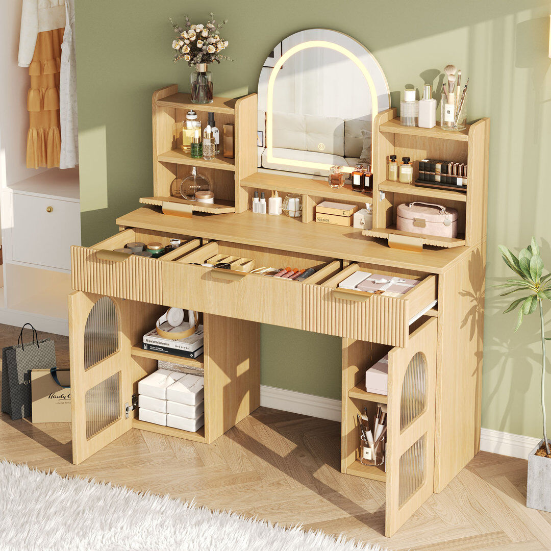 17 Stories Dressing Table Natural 139.5cm H X 120cm W X 40cm D