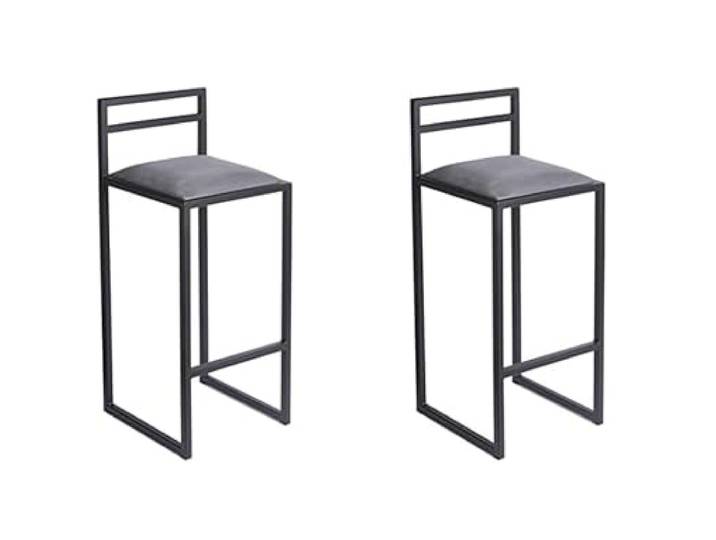 Ferro Barhocker 2er Set mit Lehne 95 cm - Velour Grau, Gestell Schwarz Gepolsterter Sitz komfortabel für Küche, Hausbar und Essbereich, modernes Loft-Design für den täglichen Gebrauch