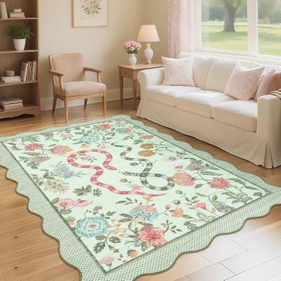 Garvee Scalloped Botanical Animals Area Rug