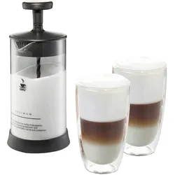 GEFU Set Milchaufschäumer ANTONIO 2 x Latte Macchiato G, Milchaufschäumer, Schwarz, Transparent