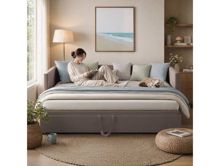 Canapé-lit extensible velours gris 90/180x200 cm lit simple double avec sommier à lattes cadre pratique
