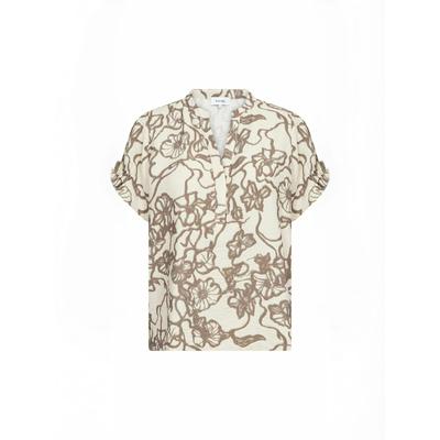 Kurzarmhemd LEVETE ROOM "Levete Room T-shirt LR-RYA", Damen, Gr. M, Normalgrößen, beige (1185c, turtledove combi), Obermaterial: 88% Viskose, 12% Polyamid, Hemden