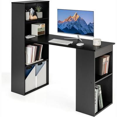 COSTWAY Schreibtisch mit Bücherregal, 6 Regalen, PC-Tisch mit Regal rechts/links, für Zuhause, Büro & Wohnheim