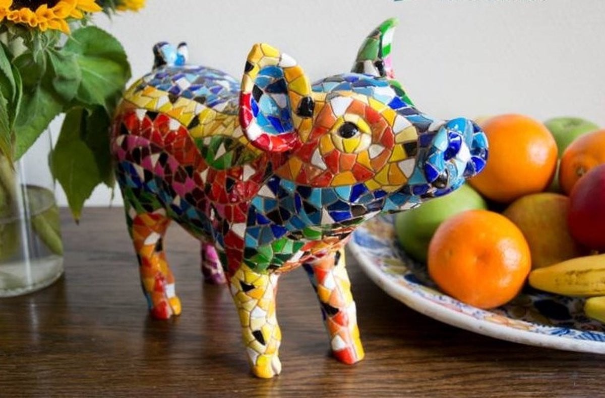 Barcino Design Mozaiek Beeld Varken voor op tafel
