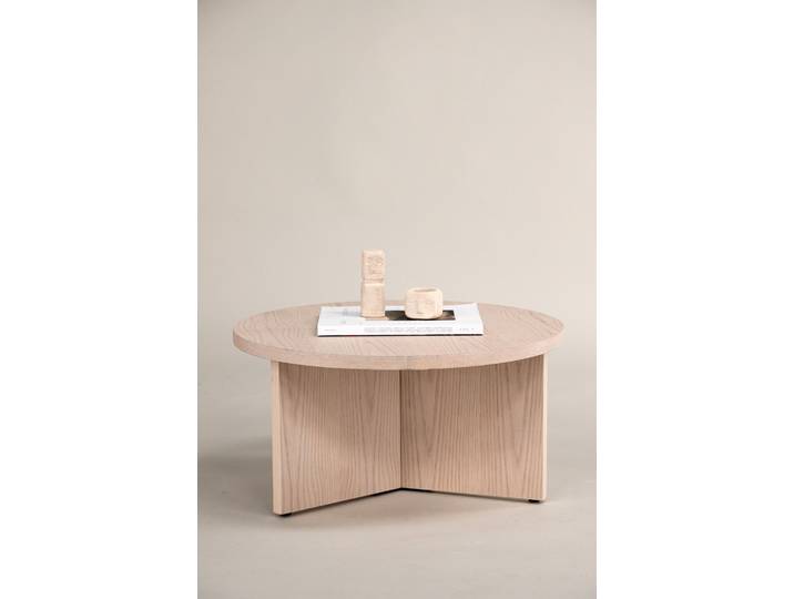 Couchtisch VENTURE HOME Saltö, runder Couchtisch in Holzfurnier-Optik, Ø 85 cm , beige (weißgewaschen, weißgewaschen, weißgewaschen), B:85cm H:43cm T:85cm, Tische, Couchtisch, Sofatisch, Furnier, rund, gepflegt, behaglich, edel