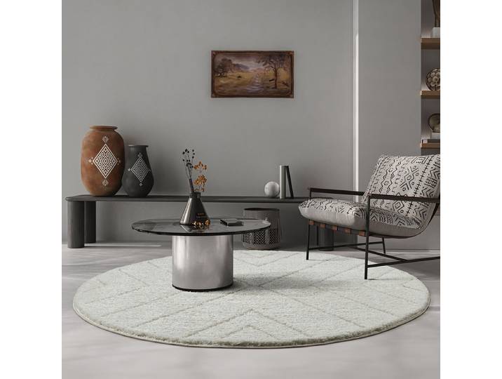 Teppich THE CARPET Bahar Shaggy , beige (creme), H:30mm Ø:120cm, Polypropylen, Teppiche, Teppich, Shaggy eleganter Wohnzimmer Teppich Hochflor