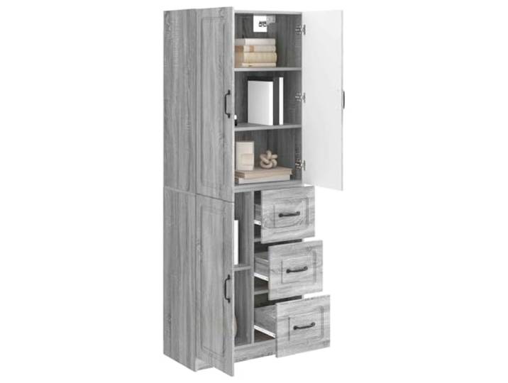 KTHLBRH Schrank-Set 2 Stück Sonoma Grau Holz Engineered 3 Einlegeböden, 3 Türen, 3 Schubladen, platzsparend, stapelbar, für Innen- und Außenbereich