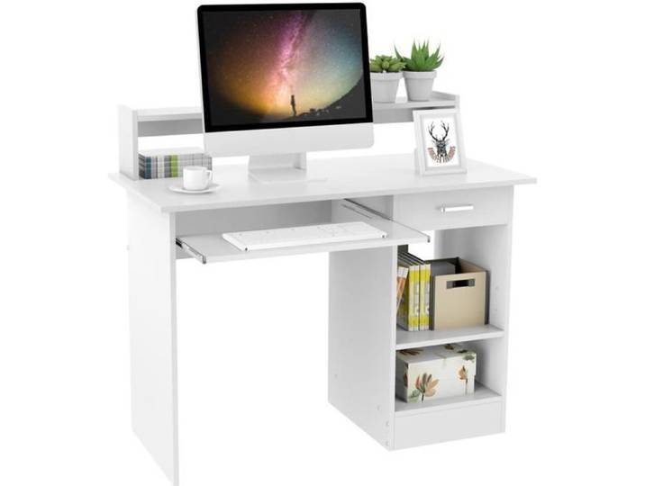 Table de Bureau Informatique - YAHEETECH - Blanc - Droit - Mat - Contemporain - Design