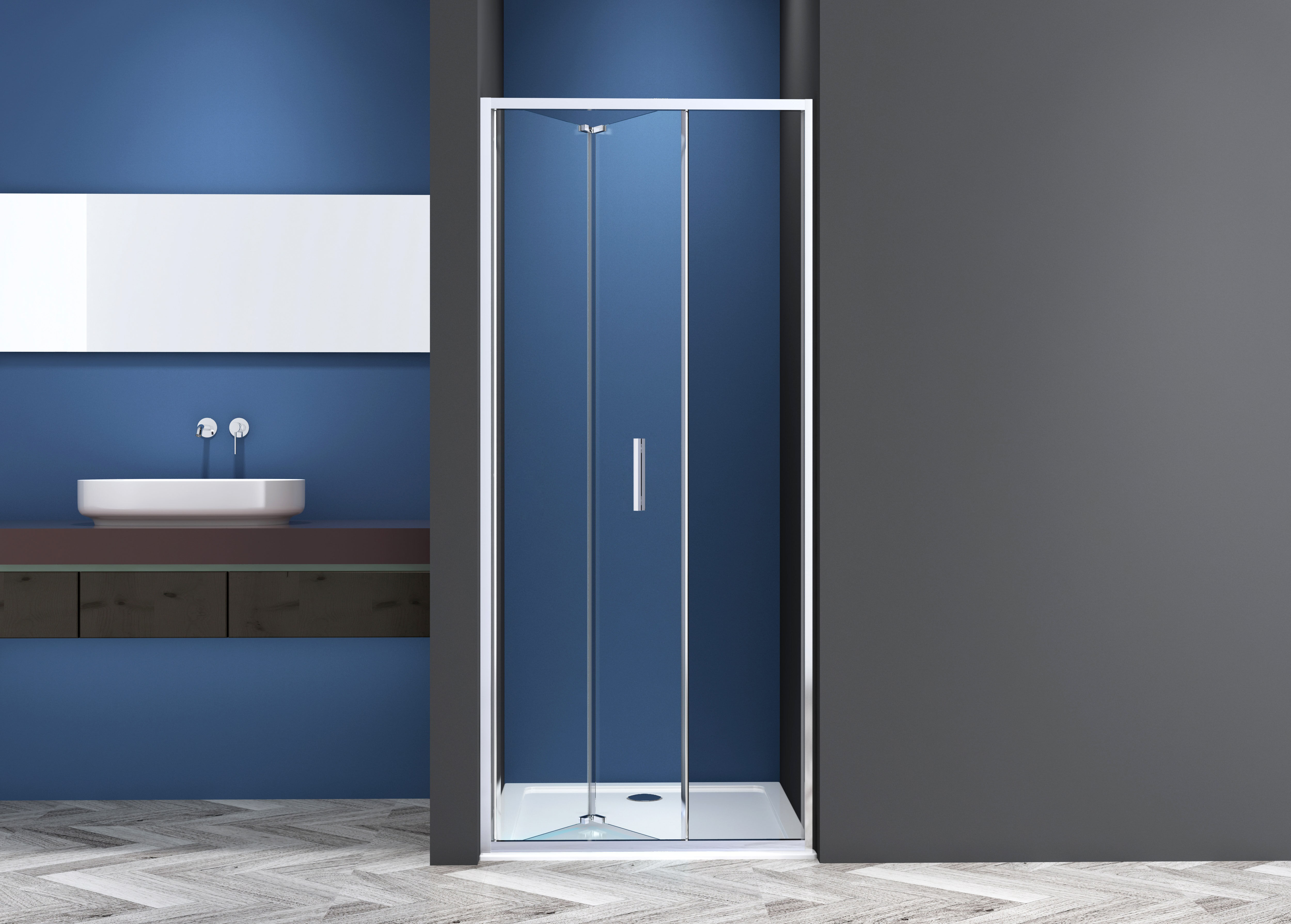 Dusch-Falttür SANOTECHNIK "Sanotechnik SlimLine Falttür chrom", transparent (chrom), B:100cm H:200cm, Duschtüren, Dusch-Falttür, Easy Clean Beschichtung