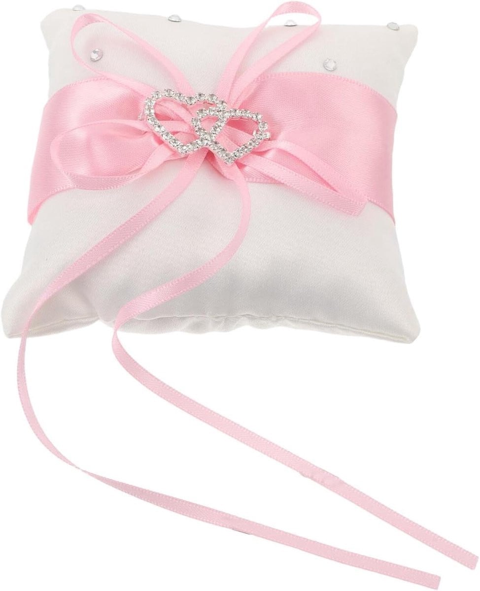 Bruidsringkussen Roze met Strik Decoratie - 9 x 9 x 4 cm