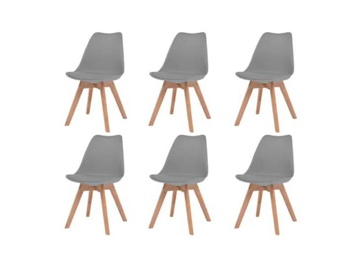 LMTYOENFG Esszimmerstühle 6er Set Grau Küchenstühle Polsterstuhl Holz Moderne Sitzmöbel für Küche und Esszimmer mit geschwungener Sitzschale, Kunstlederkissen und Massivholzbeinen.