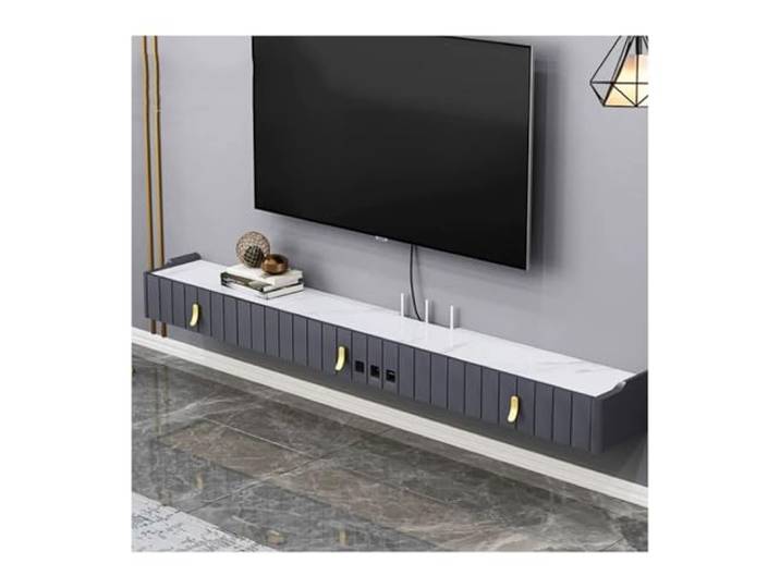 Hhmmei2024-23 Schwebender TV-Schrank an der Wand Schwebender TV-Ständer mit Kabellöchern. Wandmontiertes TV-Regal Entertainment-Center
