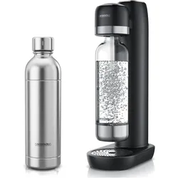 Arendo Wassersprudler Set + Edelstahlflasche 1 l, Soda Maker mit 2 Flaschen, für 60 l CO2-Zylinder, Wassersprudler, Schwarz