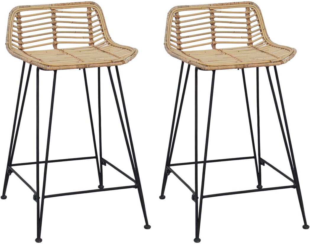 17 Stories Wicker Bar Stool with Steel Frame Natural 76cm H X 44cm W X 45cm D