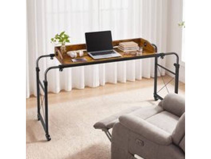 VEVOR Betttisch mit Rollen 1060x360 mm Nachttisch Laptoptisch Pflegetisch, für Schlafzimmer Wohnzimmer Homeoffice, Höhen- & Längenverstellbar, Beistelltisch mit Seitlicher Ablagetasche & Erhöhtem Rand
