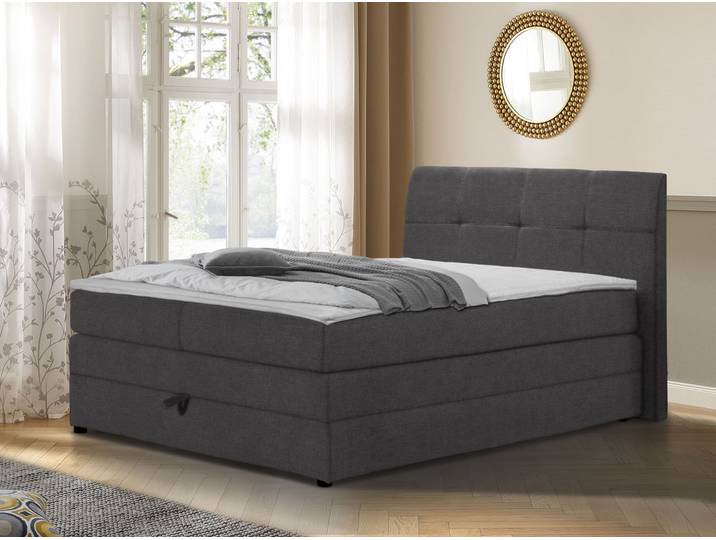 Boxspringbett, Polyester, Anthrazit, 135×211 cm, Mit Bettkasten, Modern, Home Affaire