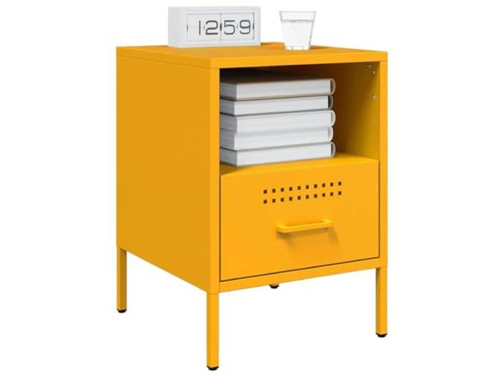 KTHLBRH Nachttische 2 Stück Senfgelb 36 x 39 x 50,5 cm Stahl Verstellbare Schraubfüße, 1 Schublade und 1 Fach, maximale Belastung 15 kg pro Möbel, leicht zu reinigen