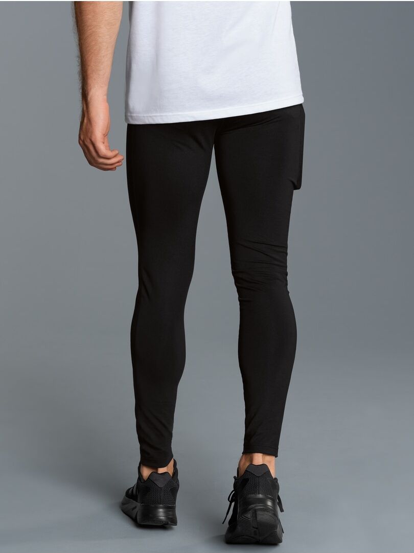Jerseyhose TRIGEMA "TRIGEMA Sportleggings mit praktischer Tasche", Herren, Gr. L, Normalgrössen, schwarz, Mikrofaser, 85% Polyester, 15% Elasthan, Hosen Jerseyhose schwarz L, Normalgrössen