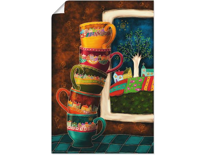 Wandbild ARTLAND Fröhliche Kaffeetassen , bunt (farbe bild(er): bunt), B:40cm H:60cm, Bilder, Wandbild, als Alubild, Leinwandbild, Poster in verschied. Grössen
