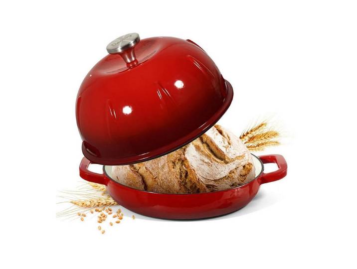 LuxusKollektion Brotbackform Gusseisen Brotbacktopf Kirschrot 5,35L/25cm