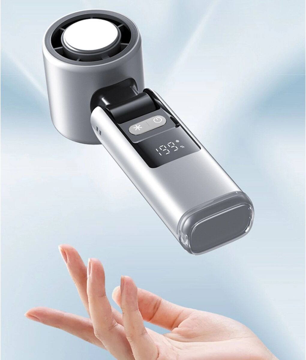 INF Mini faltbarer Handventilator – bürstenloser Motor, 199-Stufen, TYPE-C, Digitalanzeige Weiß