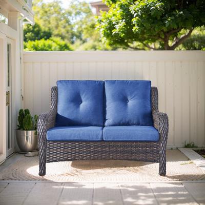 Pocassy Outdoor Loveseat Sofa 2-Seat Sofa Brown-Blue - Brown