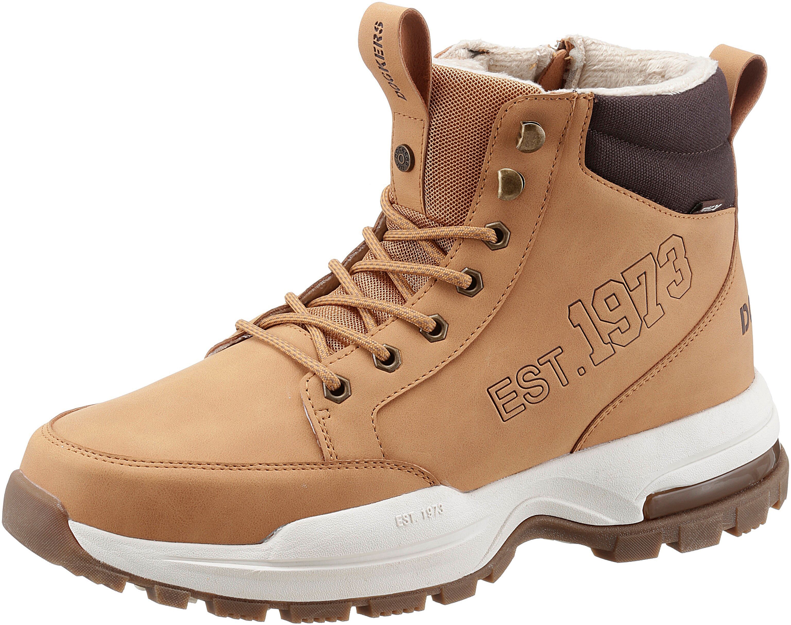 Schnürboots DOCKERS BY GERLI, Herren, Gr. 41, wärmend, beige (golden tan), Nubuklederimitat, Textil, Schuhe Schnürboots, Schnürboots mit Warmfutter golden tan 41, wärmend