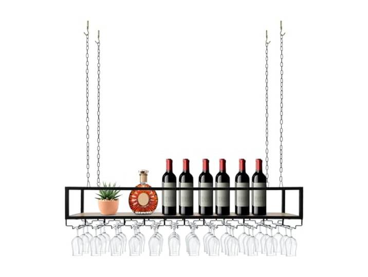 Wunchehuam Hängendes Weinregal für Decke, höhenverstellbar, 75kg, 120cm Ordnung statt Glaschaos, höhenverstellbare Ketten, stabile Deckenmontage, Platz für Flaschen & Gläser Ø4-9cm