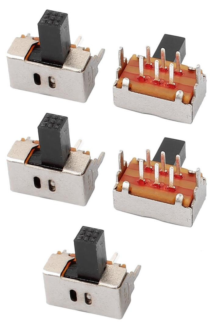 Dripio 5 stuks DPDT micro-schuifschakelaar, 2 posities, 6 polen, aan-uit-aan