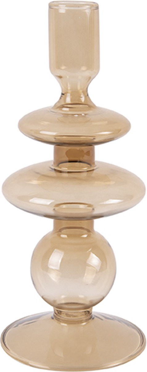 Present Time Candle Holder Glass Art Rings Medium Sand Brown voor Taper kaarsen