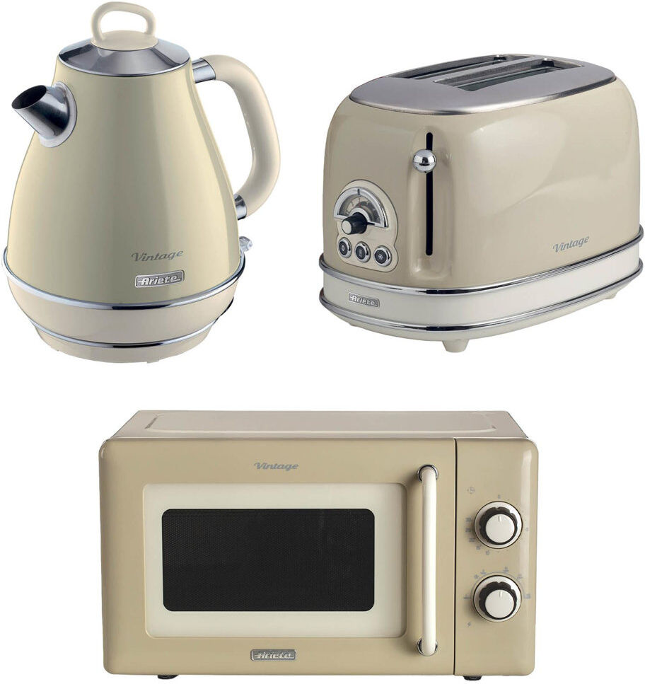 Ariete Vintage 1.7 Litre Jug Kettle 2 Slice Toaster And Microwave Green Cream