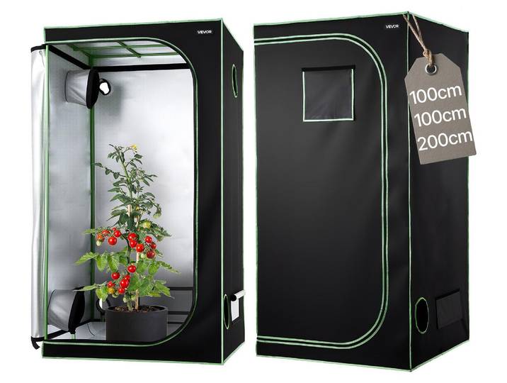 Tente de culture VEVOR\, 100x100x200 cm\, boîte de culture 600D Mylar hautement réfléchissant\, tente pour plantes d'intérieur avec fenêtre d'observation\, bac de fond & fermeture éclair\, serre Tentes de culture pour fruits\, fleurs & légumes