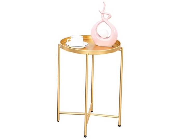 Runder Beistelltisch mit goldenem abnehmbarem Metalltablett(Gold)