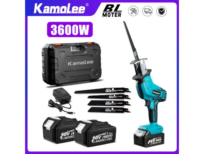 Scie alternative sans fil Kamolee 3600W 18V 5.0Ah, sans balais, portable, rechargeable, pour couper le métal et le bois