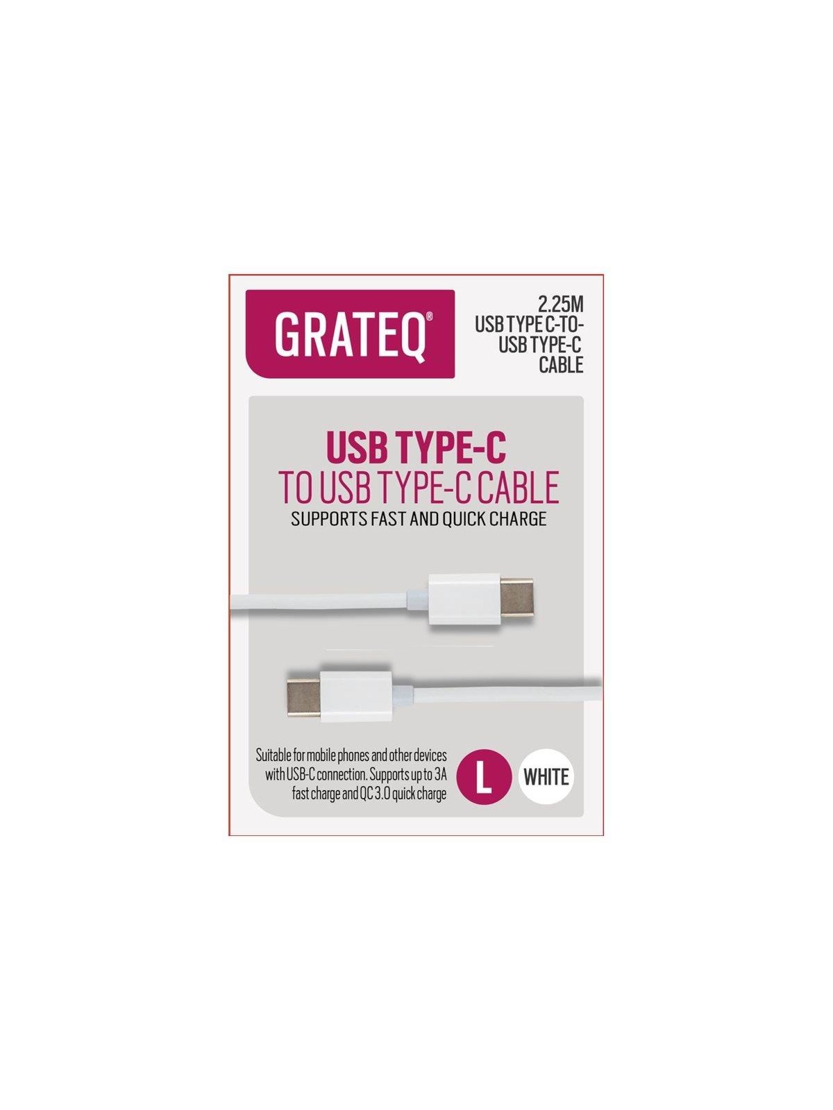 Grateq - USB-C cable - 24 pin USB-C to 24 pin USB-C - 2.25 m