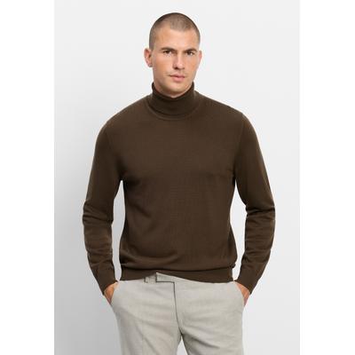 Rollkragenpullover OLYMP "OLYMP Casual Strick, Rollkragen", Herren, Gr. S, braun (schwarz, braun), 100% Schurwolle, Pullover Rollkragenpullover