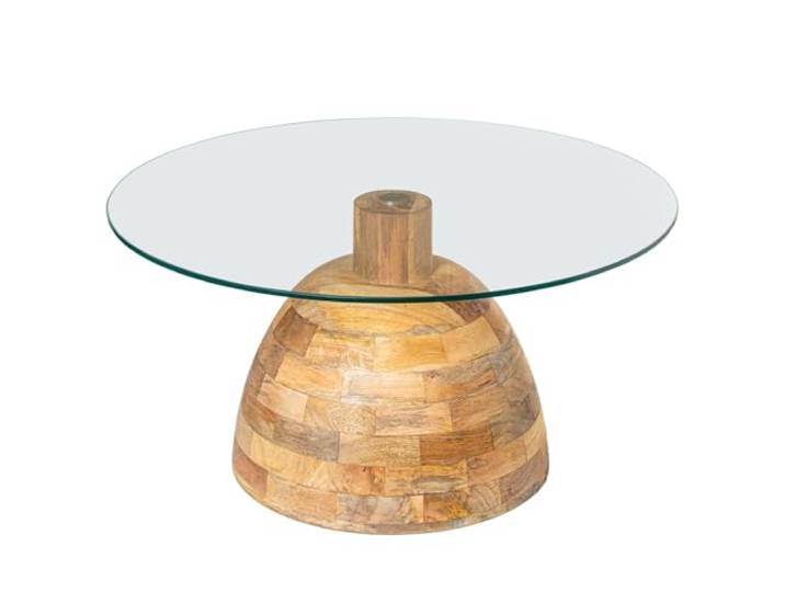 DRW Runder Couchtisch aus Glas und Holz in Transparent und Natur, 78 x 78 x 41 cm