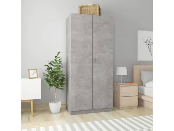 Garde-robe Gris béton - Aggloméré - 90x52x200 cm - 2 portes