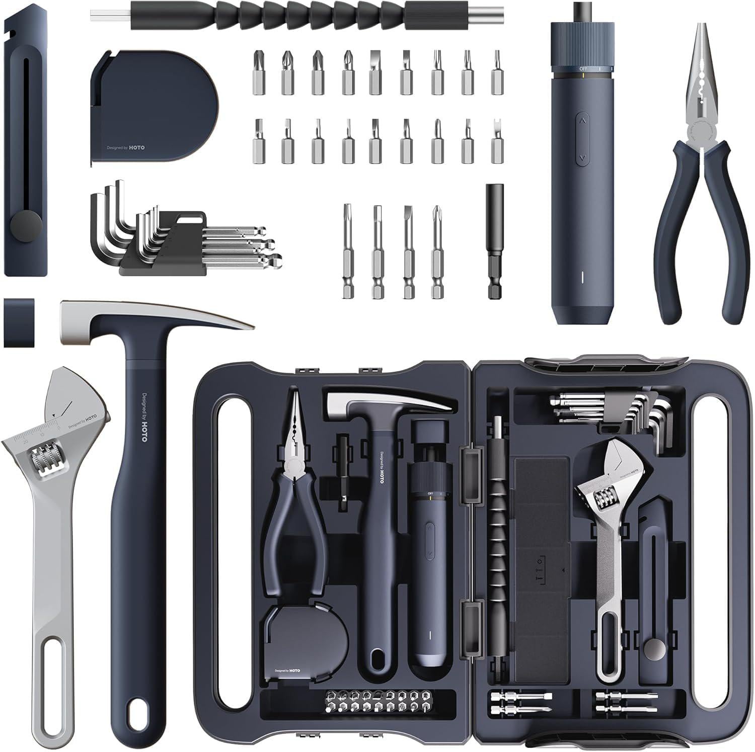 HOTO QWGJB003 Household Tool Set – 40-teiliges Werkzeugset mit 3,6V Akku-Schrauber, Handwerkzeugen & Design-Werkzeugkoffer HFE0027GL