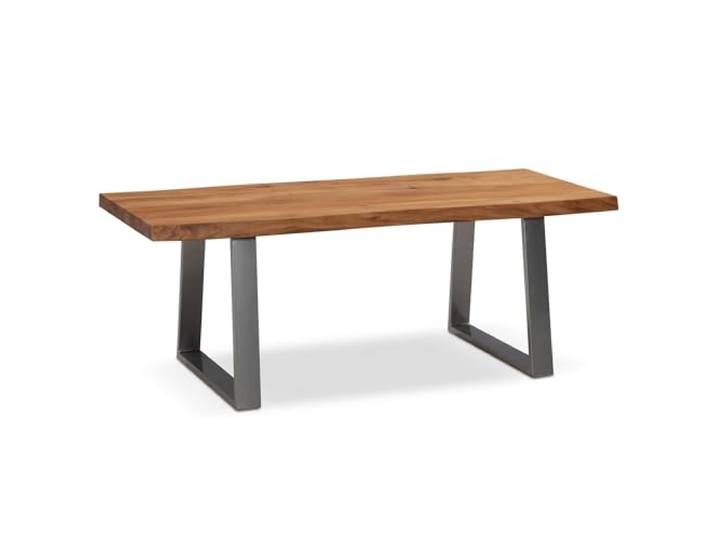 FineBuy Couchtisch 120x60x46 cm Akazie Massivholz Baumkante, Trapez rechteckiger Wohnzimmertisch mit Metallgestell, Sofatisch aus Echtholz, handgefertigtes Unikat