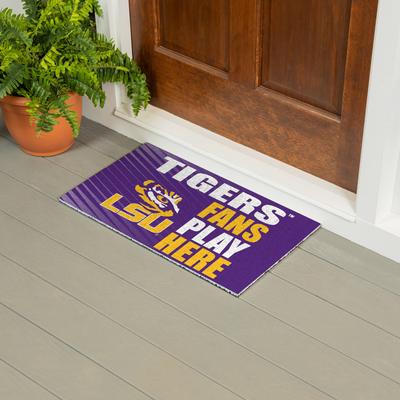 Evergreen "28 in. x 16 in. Louisiana State University ""Fans Play Here"" PVC Door Mat"