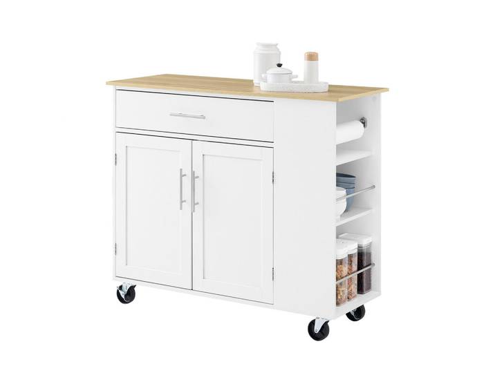 SoBuy Kücheninsel mit Arbeitsplatte Rollbarer, Weiß 99x85x40 cm, Holzwerkstoff, 99x85x40 cm, Küchen, Küchenmöbel, Kücheninseln