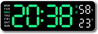 Inspire Curations Large LED Digital Wall Clock With Temperature, Humidity & Adjustable Brightness Display green