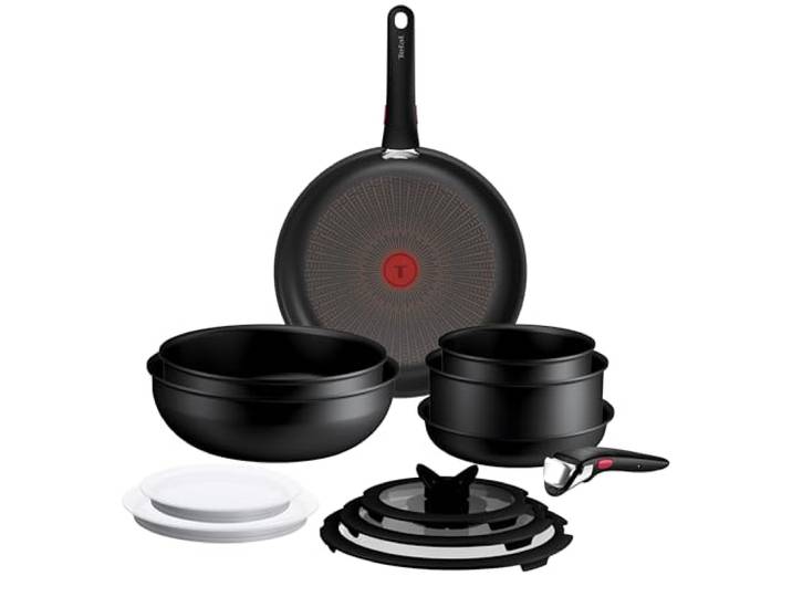 Tefal Ingenio Explore On 13-tlg. Kochgeschirr-Set, stapelbar, platzsparend Fusion Core Antihaftversiegelung, Thermo-Signal, für alle Herdarten, sicherer Griff, mühelose Reinigung, Schwarz, P0009302