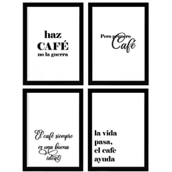 POSTER Set mit 4 Kaffee TypografieStil A4 Schwarzer Rahmen