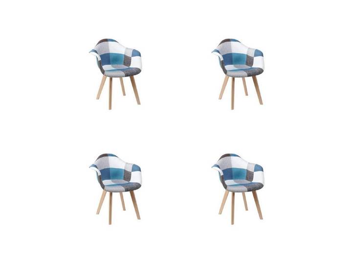LuxusKollektion Esszimmerstuhl Esszimmerstühle Patchwork Stoff Armlehnen Buchenholz 4 Stühle Blau