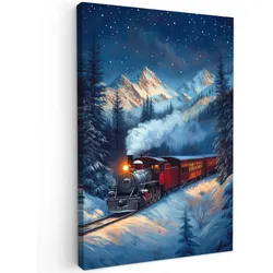 LEINWANDBILD Zug - Weihnachten - Schnee - Weihnachtszug Deko Groß 90x140 cm