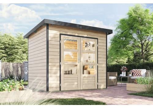 Gartenhaus Karibu Metalwoody 2 A Blech anthrazit inkl. Unterkonstruktion 267 x 228 cm natur