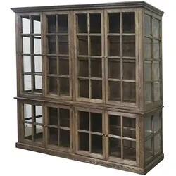 Chic Antique antiker Vitrinenschrank Marseille 8 Türen, H195/L220/B55 cm, natur